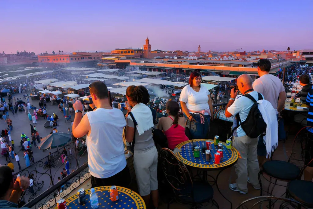 Beautiful rooftop café in Marrakech at sunset